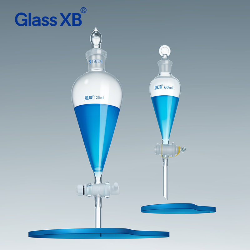 3000ml Borosilicate Glass Pear Shaped Separatory Squibb Funnel with Scale Joint 24/29 PP Lip PTFE St