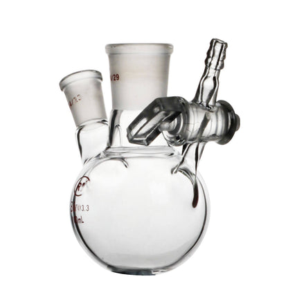 Round-bottom two-neck reaction flask with glass stopcock