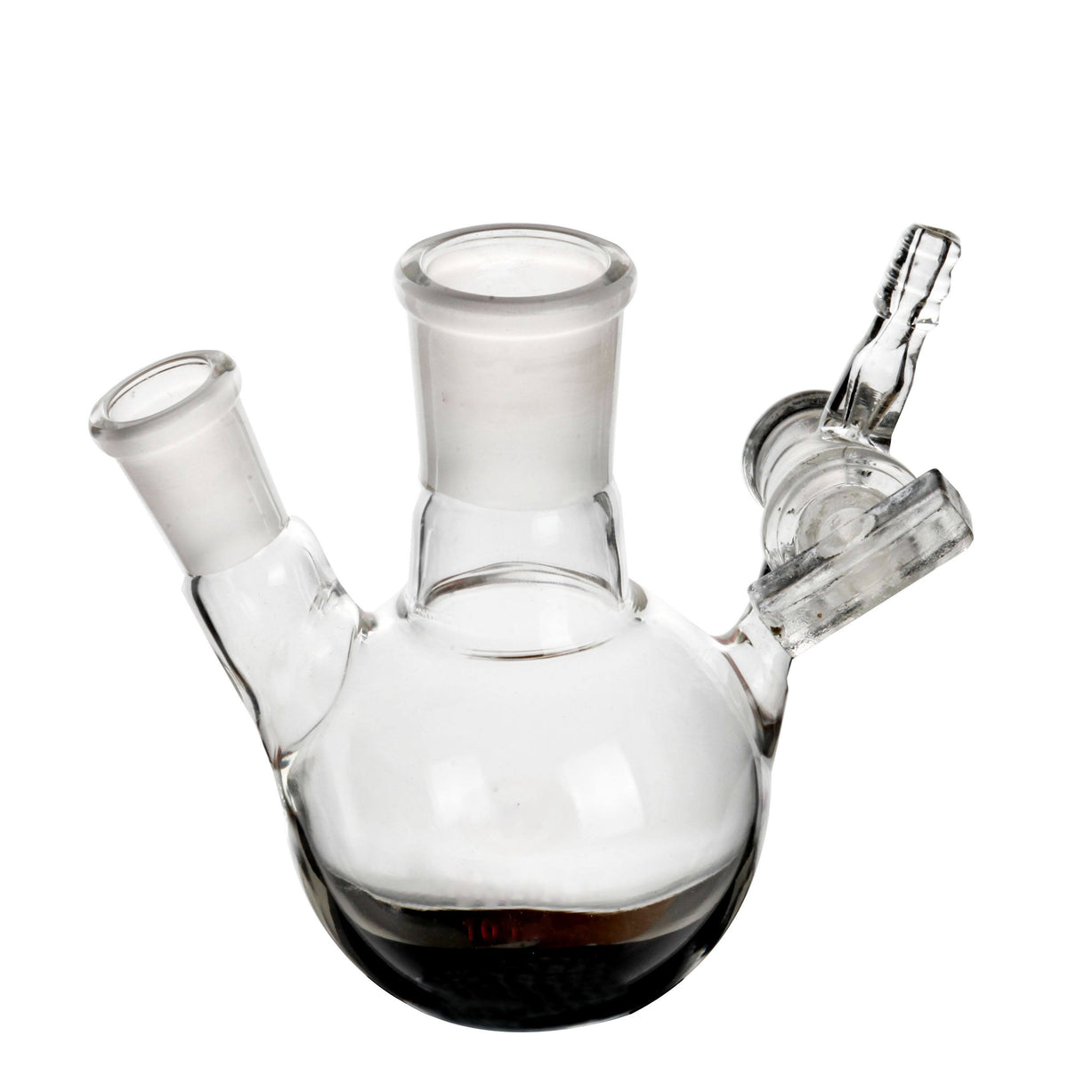 Round-bottom two-neck reaction flask with glass stopcock