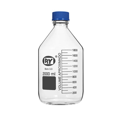 Glass reagent bottle with blue screw cap