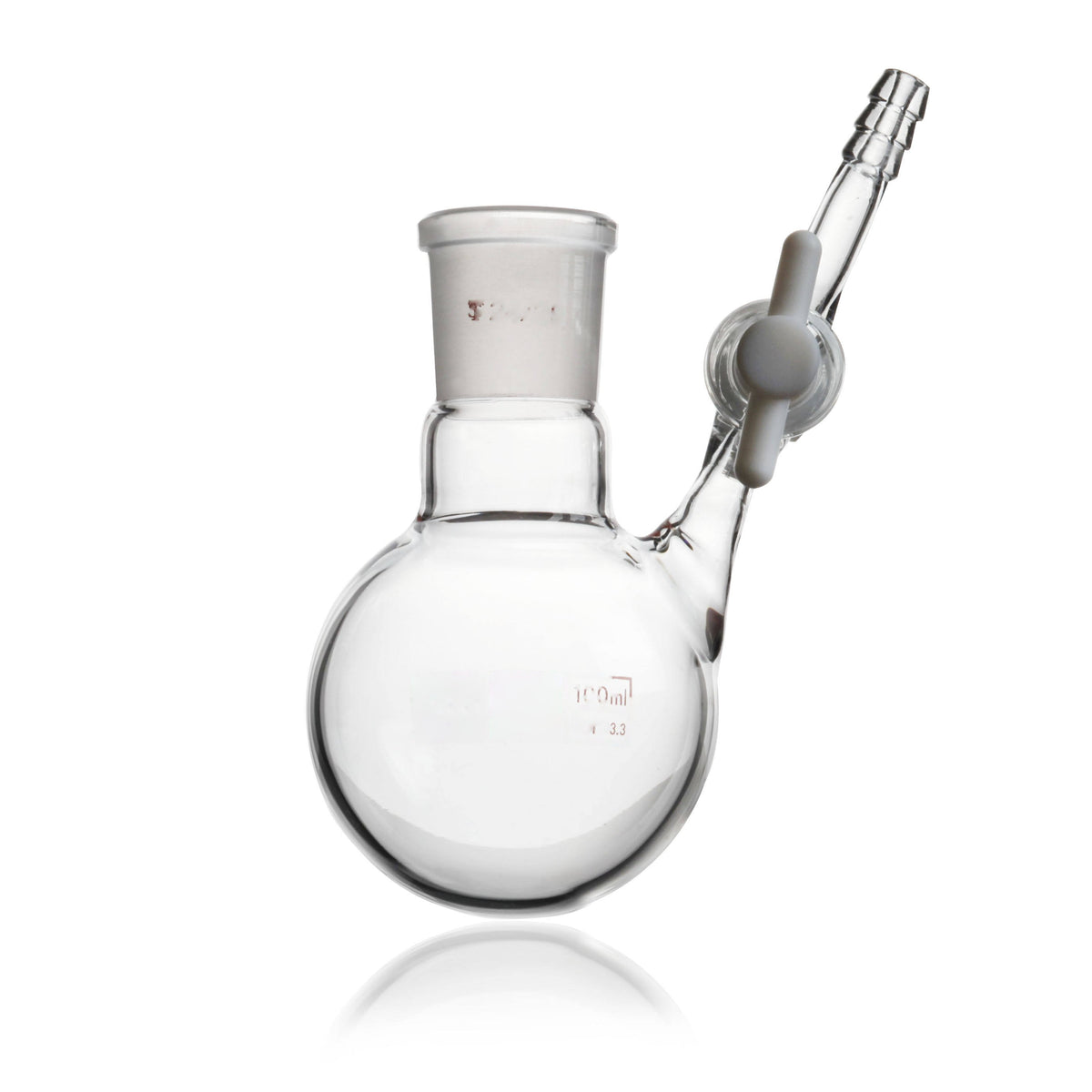 Round-bottom reaction flask with glass stopcock