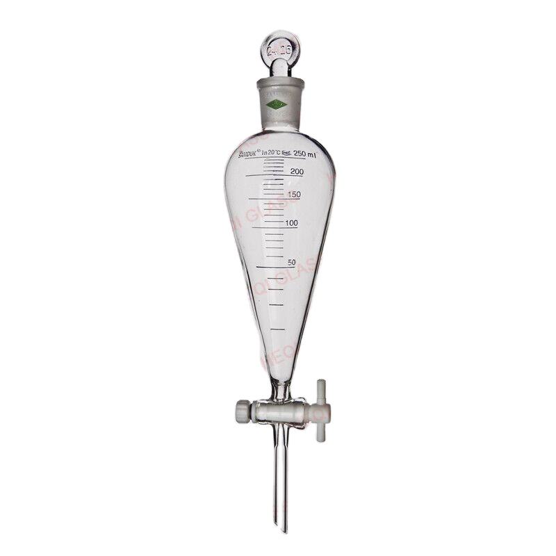 PTFE-stopcock graduated pear separatory funnel