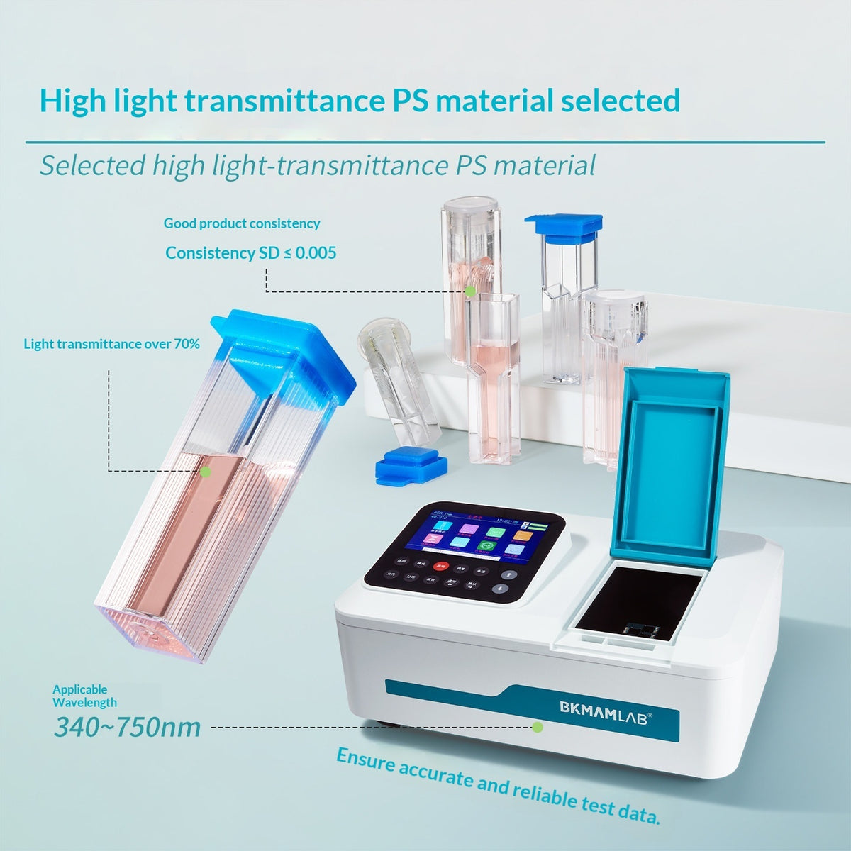 Lab Disposable Plastic Cuvettes High Transparency Square Mouth Semi-micro Volume 1.5ml/2.5ml/4.5ml P