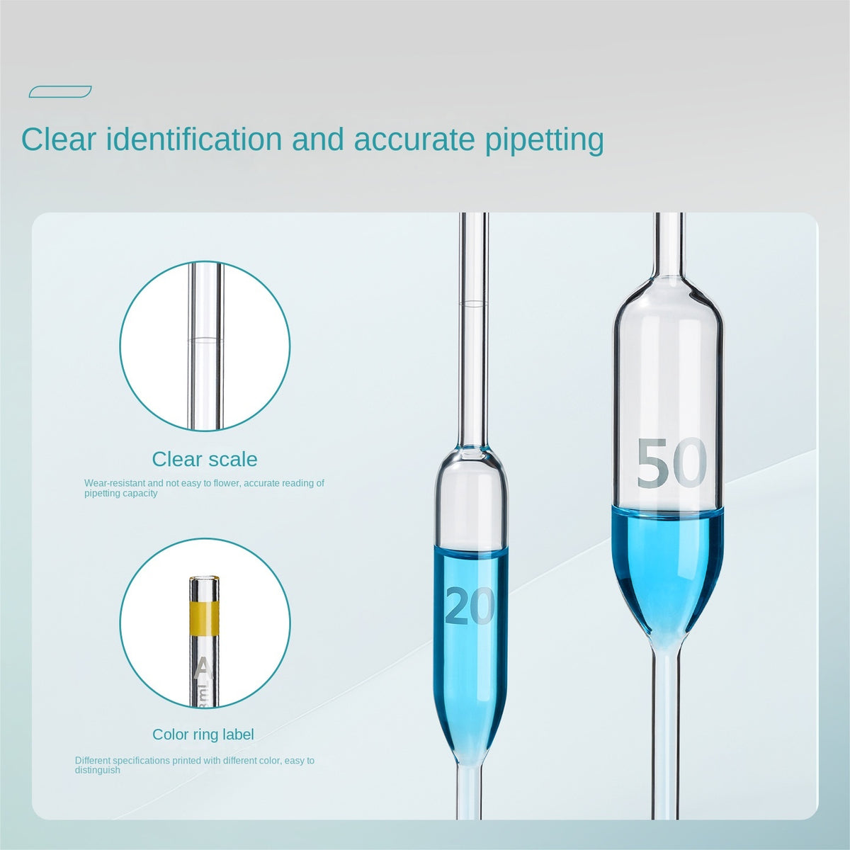 Glass Laboratory Pipette Single Line Scale 1-100ml Range