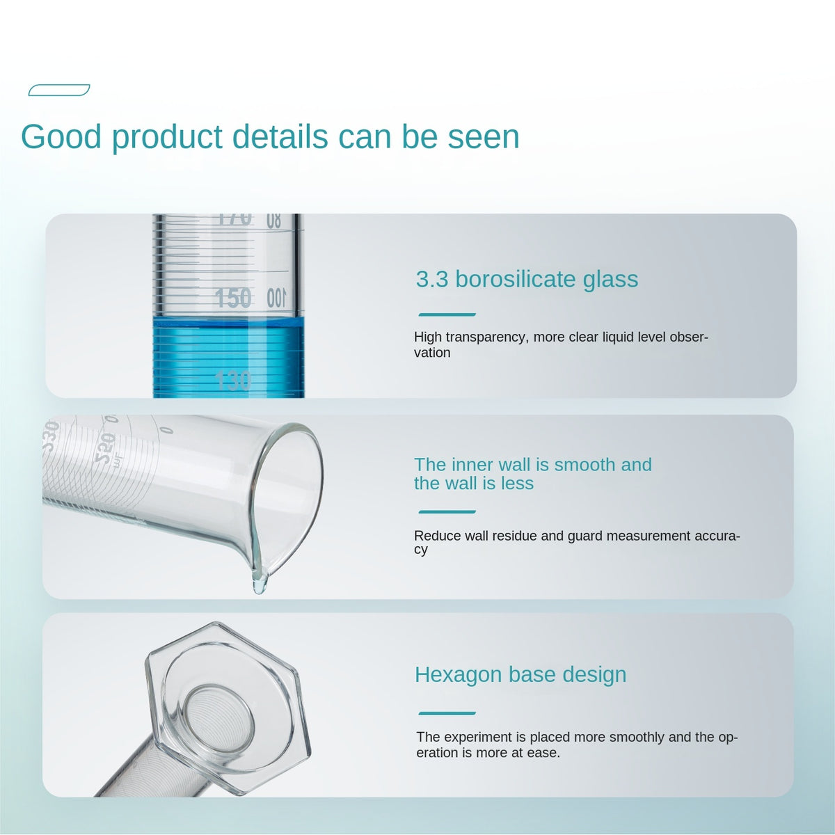 Hexagonal Base Glass Measuring Cylinder High Precision Laboratory Use 100-1000ml Hexagonal Base Glas