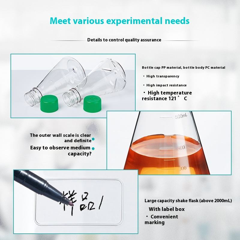 Biological Sterile Plastic Triangle Shake Flask 125/100/250/500ml Pyrogen-free Conical Flask For Cel