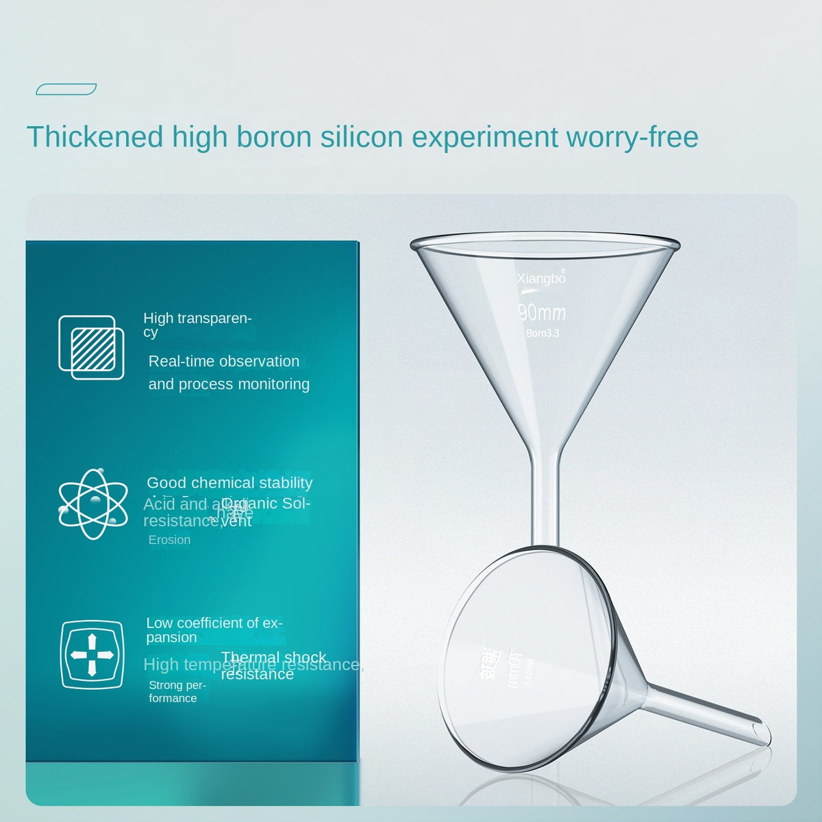 Hunan Laboratory Glass Triangular Funnel High Borosilicate Long Neck Thickened Small Diameter Short 
