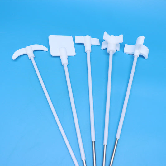 PTFE stirring rod with crescent/foldable-blade paddle