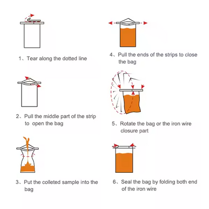 Sterile Plastic Liquid Sampling Bag with Metal Wire for Lab and Medical Tests Essential Lab Supply