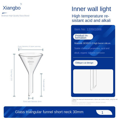 Hunan Laboratory Glass Triangular Funnel High Borosilicate Long Neck Thickened Small Diameter Short 