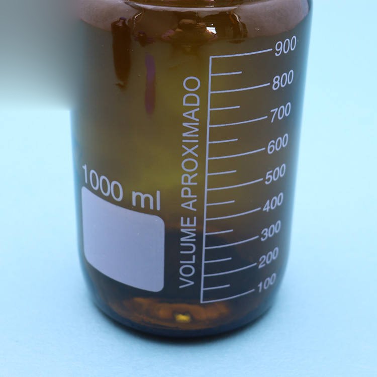 Glass Reagent/media bottle with GL45 blue screw cap ; stated thermostability -20C to 180C