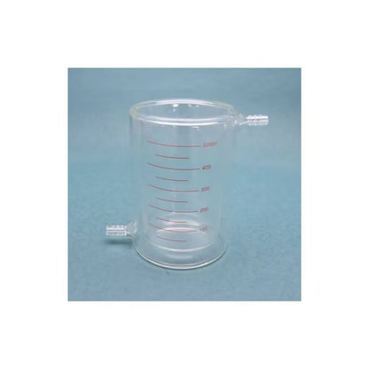 Glass Double-wall jacketed beaker with threaded jacket nozzles top and bottom