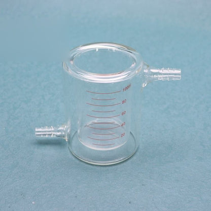 Glass Double-wall jacketed beaker with threaded jacket nozzles top and bottom