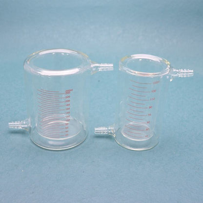 Glass Double-wall jacketed beaker with threaded jacket nozzles top and bottom
