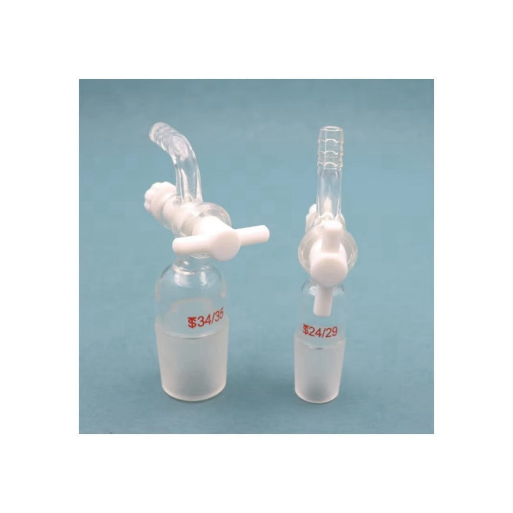 Bare glass two-way flow-control/vacuum inlet adapter with glass stopcock; matches title