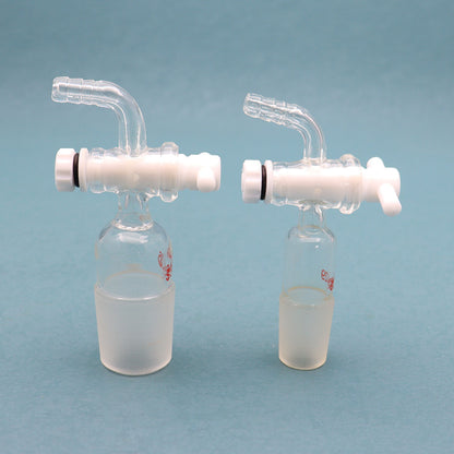 Bare glass two-way flow-control/vacuum inlet adapter with glass stopcock; matches title