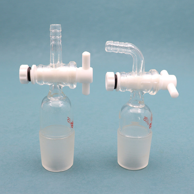 Bare glass two-way flow-control/vacuum inlet adapter with glass stopcock; matches title