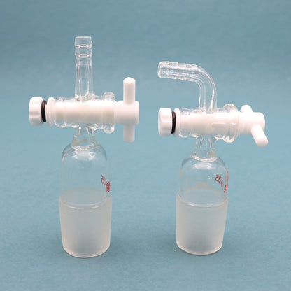 Bare glass two-way flow-control/vacuum inlet adapter with glass stopcock; matches title