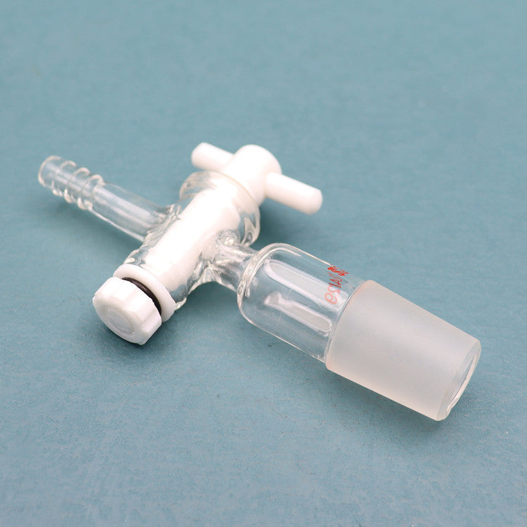 Bare glass two-way flow-control/vacuum inlet adapter with glass stopcock; matches title
