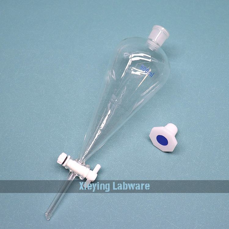 Glass pear-shaped separatory funnel with PTFE stopcock