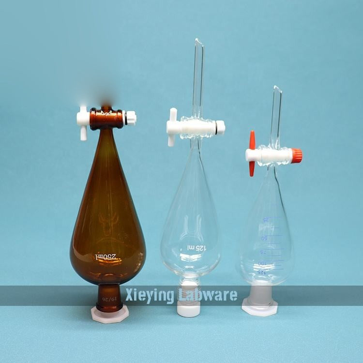 Glass pear-shaped separatory funnel with PTFE stopcock