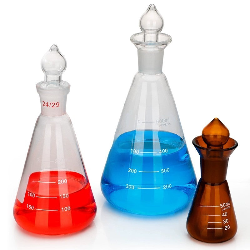 Bare glass-stopper iodine measuring Erlenmeyer flask; matches title