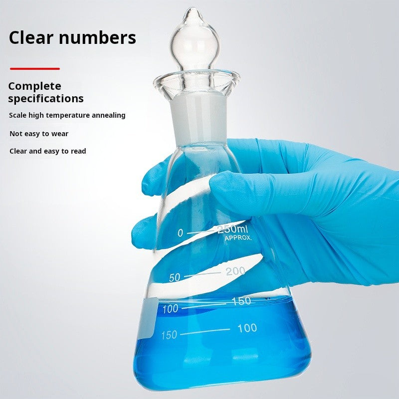 Bare glass-stopper iodine measuring Erlenmeyer flask; matches title