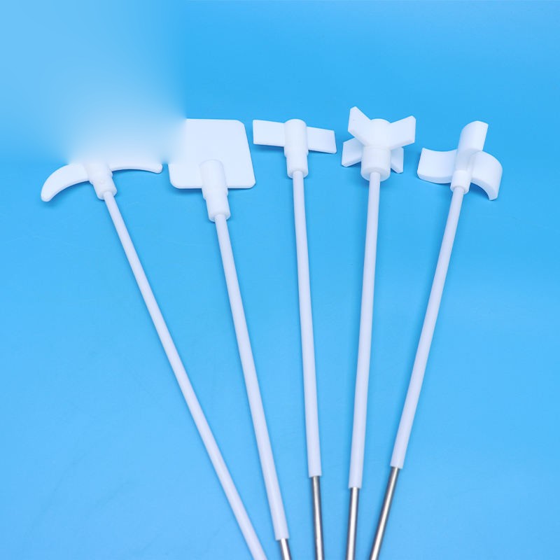 PTFE stirring rod with crescent/foldable-blade paddle