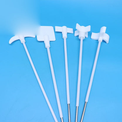 PTFE stirring rod with crescent/foldable-blade paddle