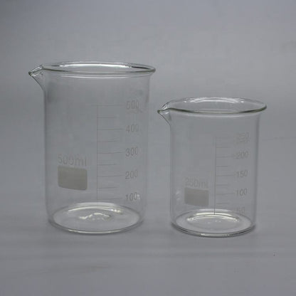 Low-form borosilicate glass beaker