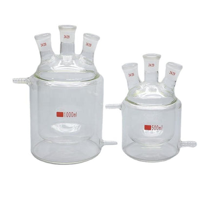 Glass flat-bottom three-neck double-layer jacketed reaction flask