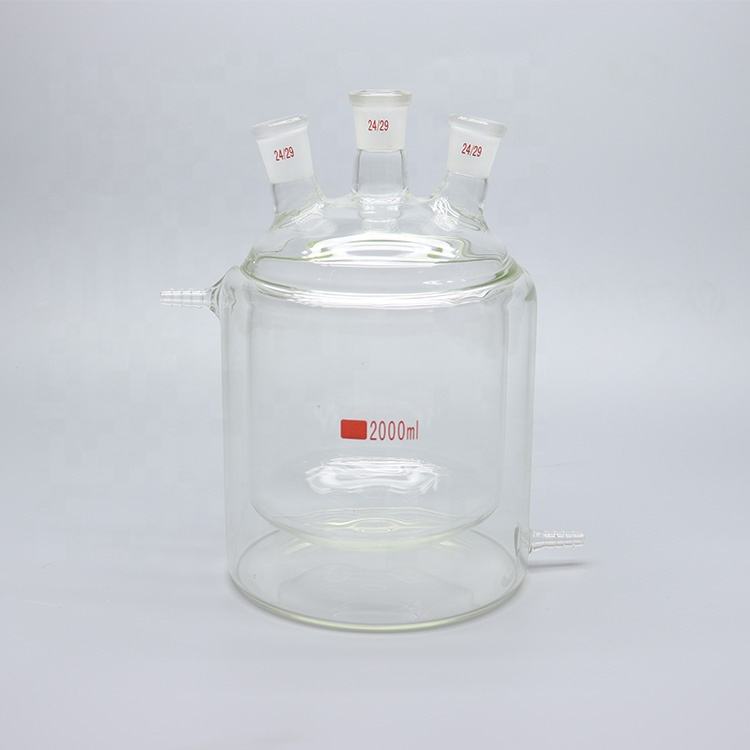 Glass flat-bottom three-neck double-layer jacketed reaction flask