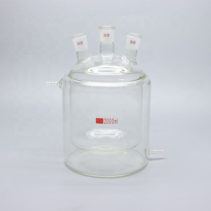 Glass flat-bottom three-neck double-layer jacketed reaction flask