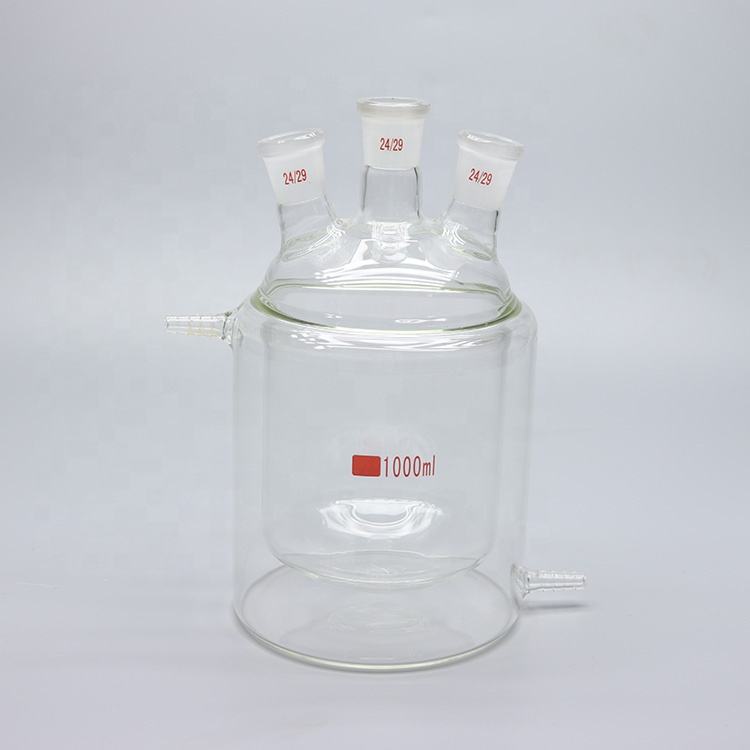 Glass flat-bottom three-neck double-layer jacketed reaction flask