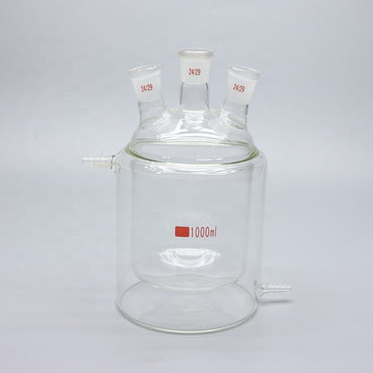 Glass flat-bottom three-neck double-layer jacketed reaction flask