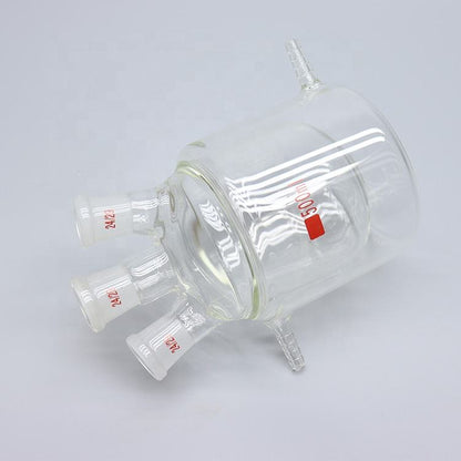 Glass flat-bottom three-neck double-layer jacketed reaction flask