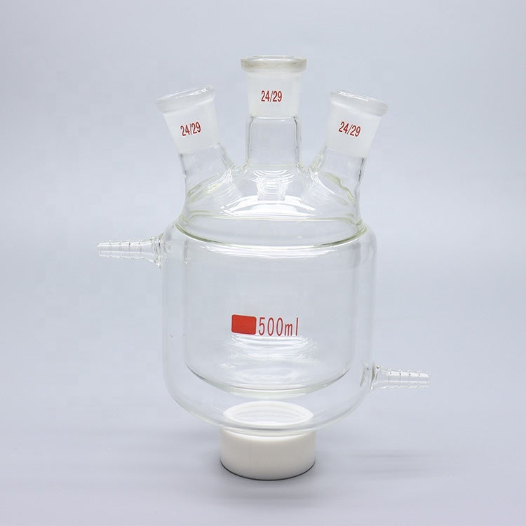 Glass Three-neck double-layer jacketed round bottom reaction flask
