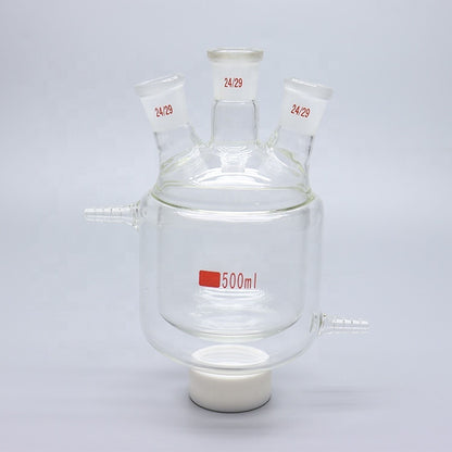 Glass Three-neck double-layer jacketed round bottom reaction flask