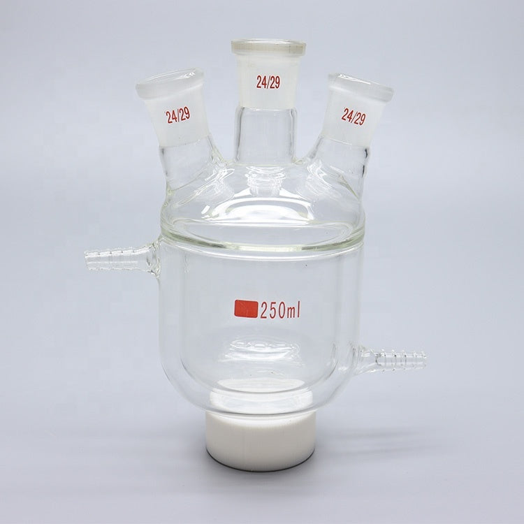 Glass Three-neck double-layer jacketed round bottom reaction flask