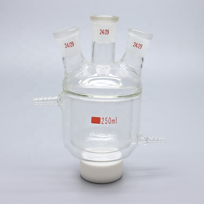 Glass Three-neck double-layer jacketed round bottom reaction flask
