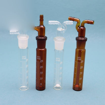 Borosilicate glass impact-type gas absorption/washing bottles with glass stoppers and side arms