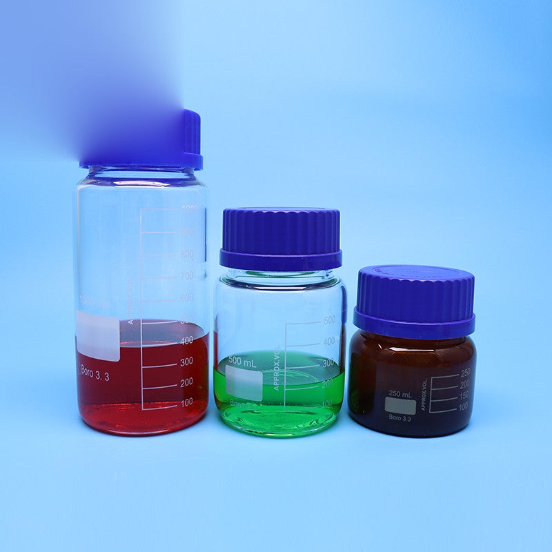 Borosilicate glass reagent bottle with blue screw cap