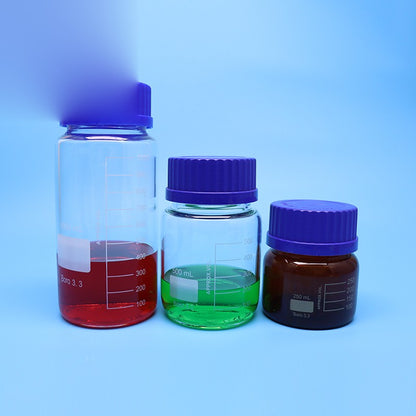 Borosilicate glass reagent bottle with blue screw cap