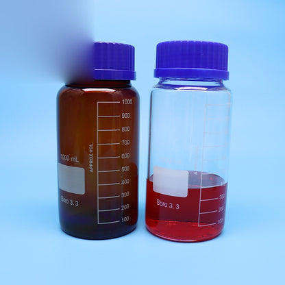 Borosilicate glass reagent bottle with blue screw cap
