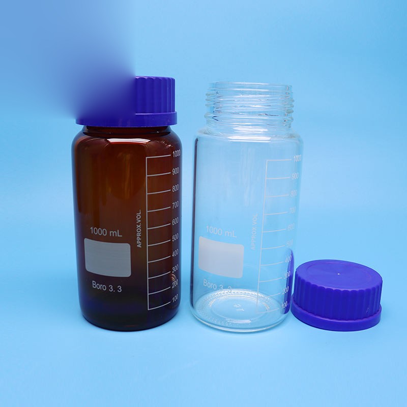 Borosilicate glass reagent vial/media bottle with blue GL80 screw cap