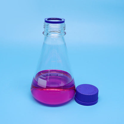 Erlenmeyer flask with blue screw cap