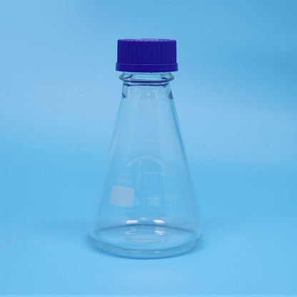 Erlenmeyer flask with blue screw cap