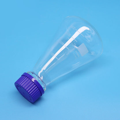 Erlenmeyer flask with blue screw cap