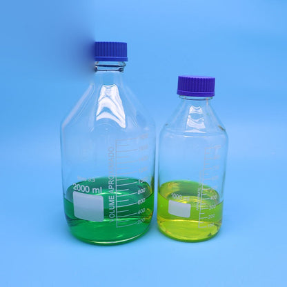 GL45 borosilicate glass reagent/media bottle with blue screw cap