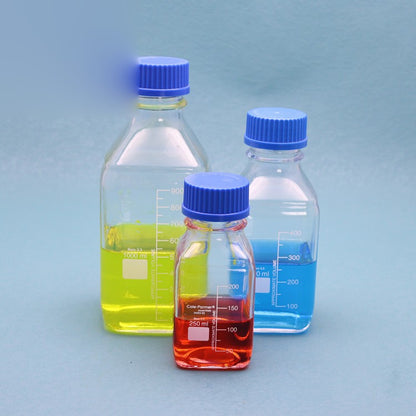 Reagent/media bottle with GL45 blue screw cap